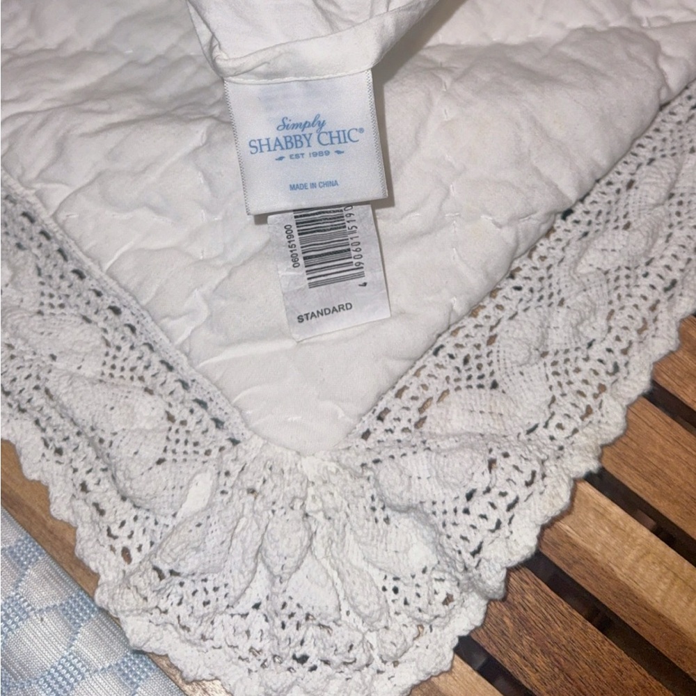 Simply Shabby Chic 3pc Quilt Shams Set Linen Blend Crochet Trim White Full Queen - Picture 10 of 16